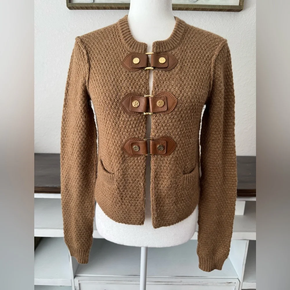 Tory Burch Ross Cardigan Toggle Sweater Wool Alpaca Camel Women's‎ Size XS P